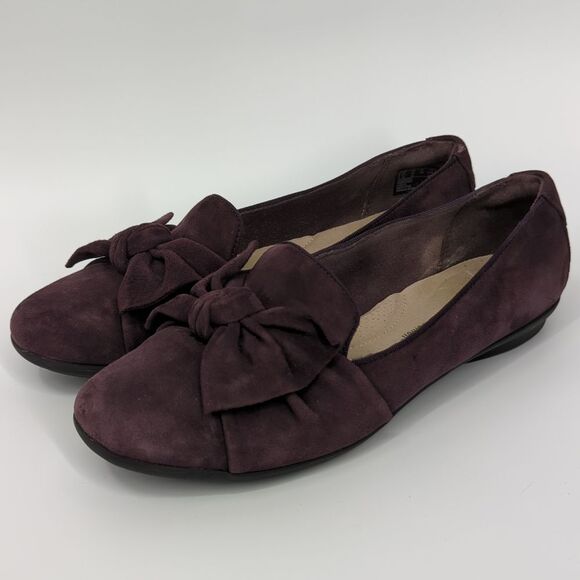Collection by Clarks Gracelin Cushion Soft Purple Bow Flat Loafer Slip Ons 8M - Picture 1 of 11
